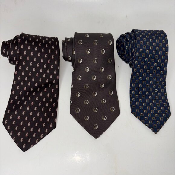 Vintage Gucci Lot Of 3 Designer Silk Ties Mad in Italy - Picture 1 of 15